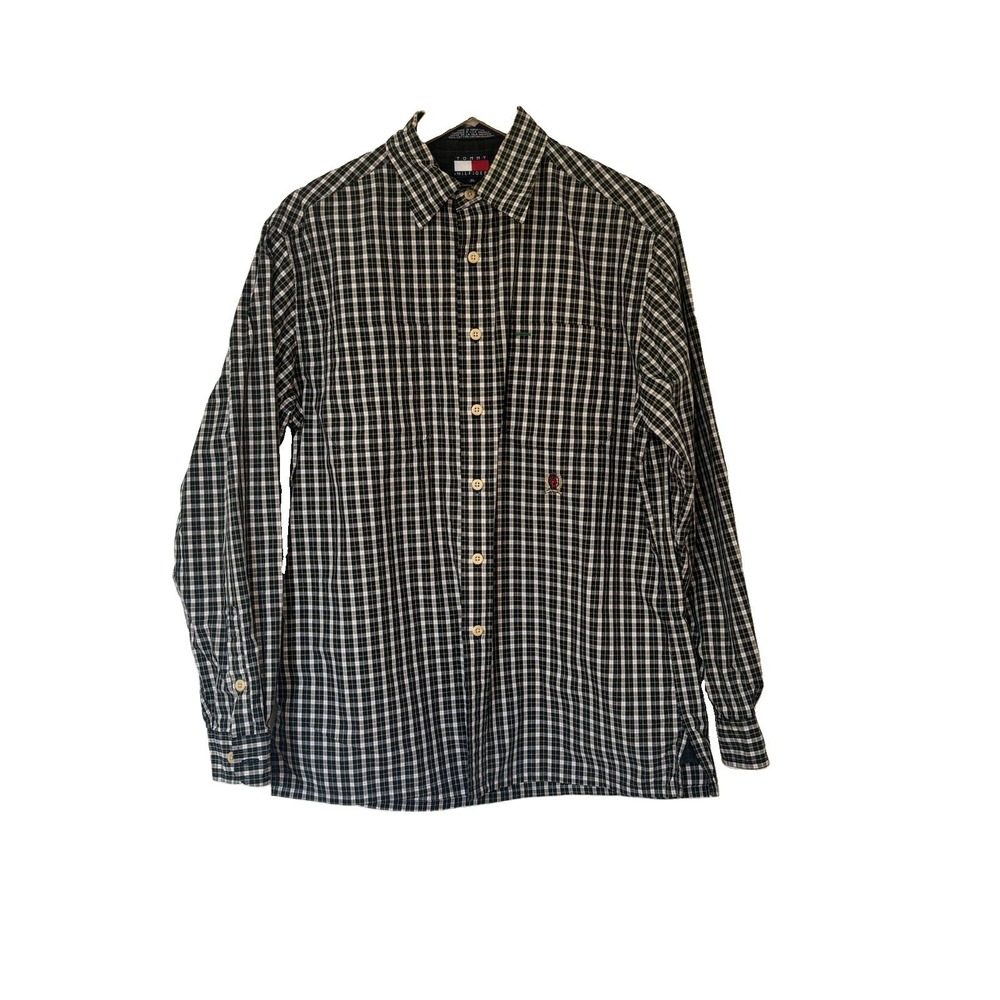 Vintage Tommy Hilfiger Plaid Check Shirt 90s Crest Logo Men's 100% Cotton Med